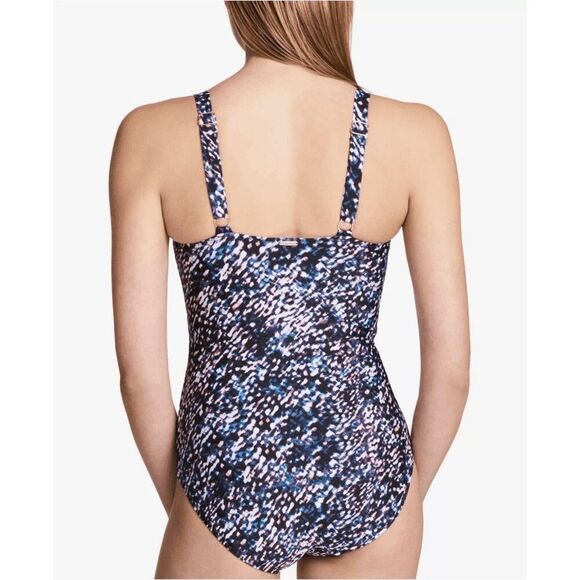 Calvin Klein Blue Black Starry Night Starburst Pattern One Piece Swimsuit Size 1 - Picture 10 of 11
